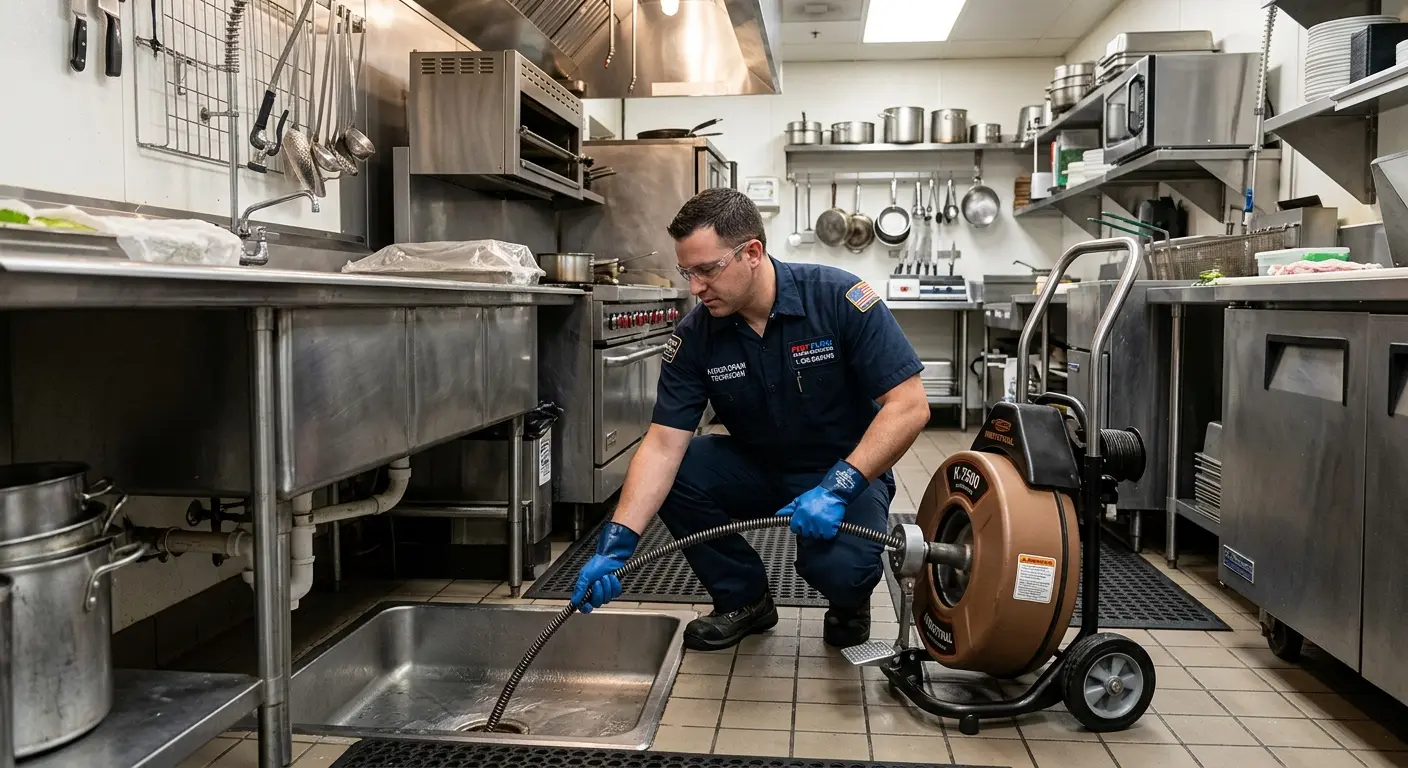 Commercial drain cleaning service in a restaurant kitchen in Three Lakes