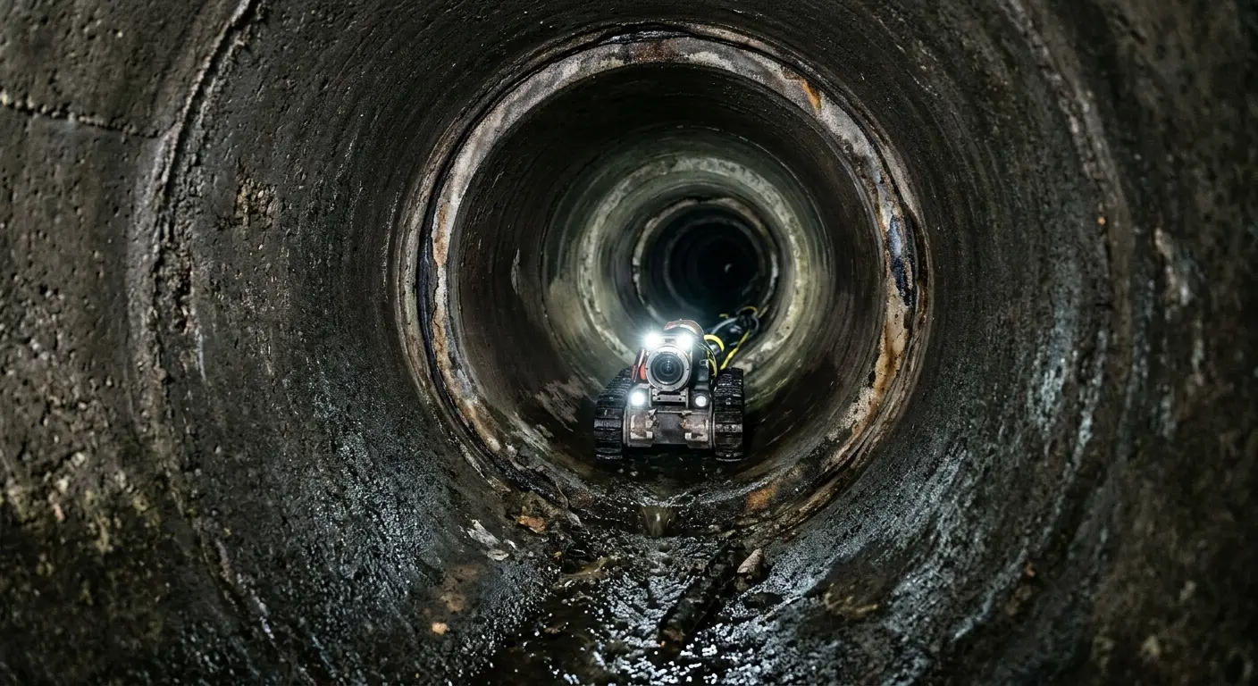 Robotic sewer camera inspecting pipe interior for Drain Snake Service in Three Lakes